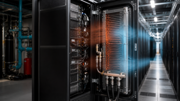 AI 냉각③ — Rear-Door Heat Exchanger: 뜨거운 공기를 랙 뒤에서 바로 잡는다 대표 이미지