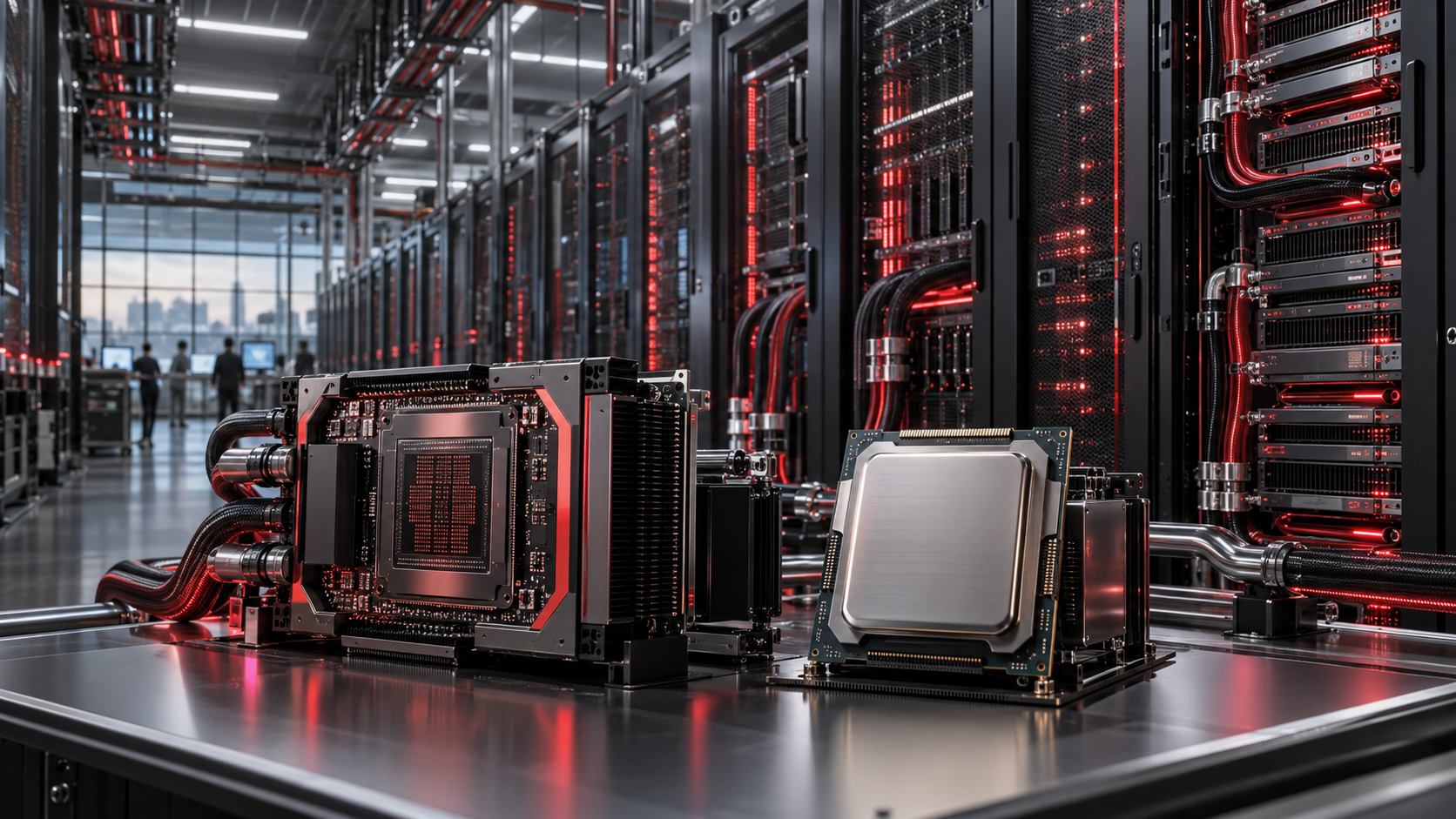 AI 가속기와 서버 CPU, 액체냉각 랙이 결합된 AI 데이터센터 플랫폼